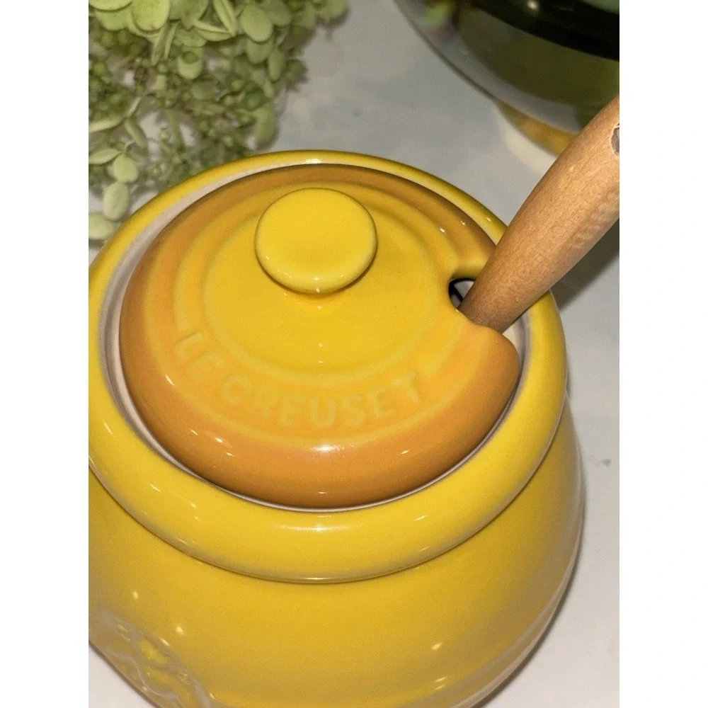 NEW Le Creuset Honey Pot Dipper & Lid Dijon Yellow Discontinued Retired No Box